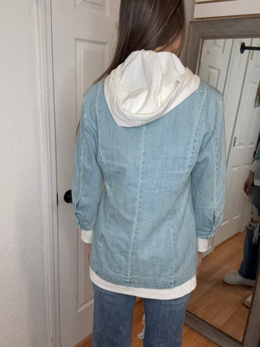 Billie Hooded Denim Blazer Jacket - Risen
