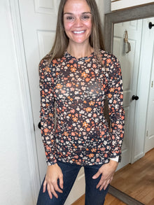 Fall Flower Dress It Up Mesh Top Navy - Blakeley