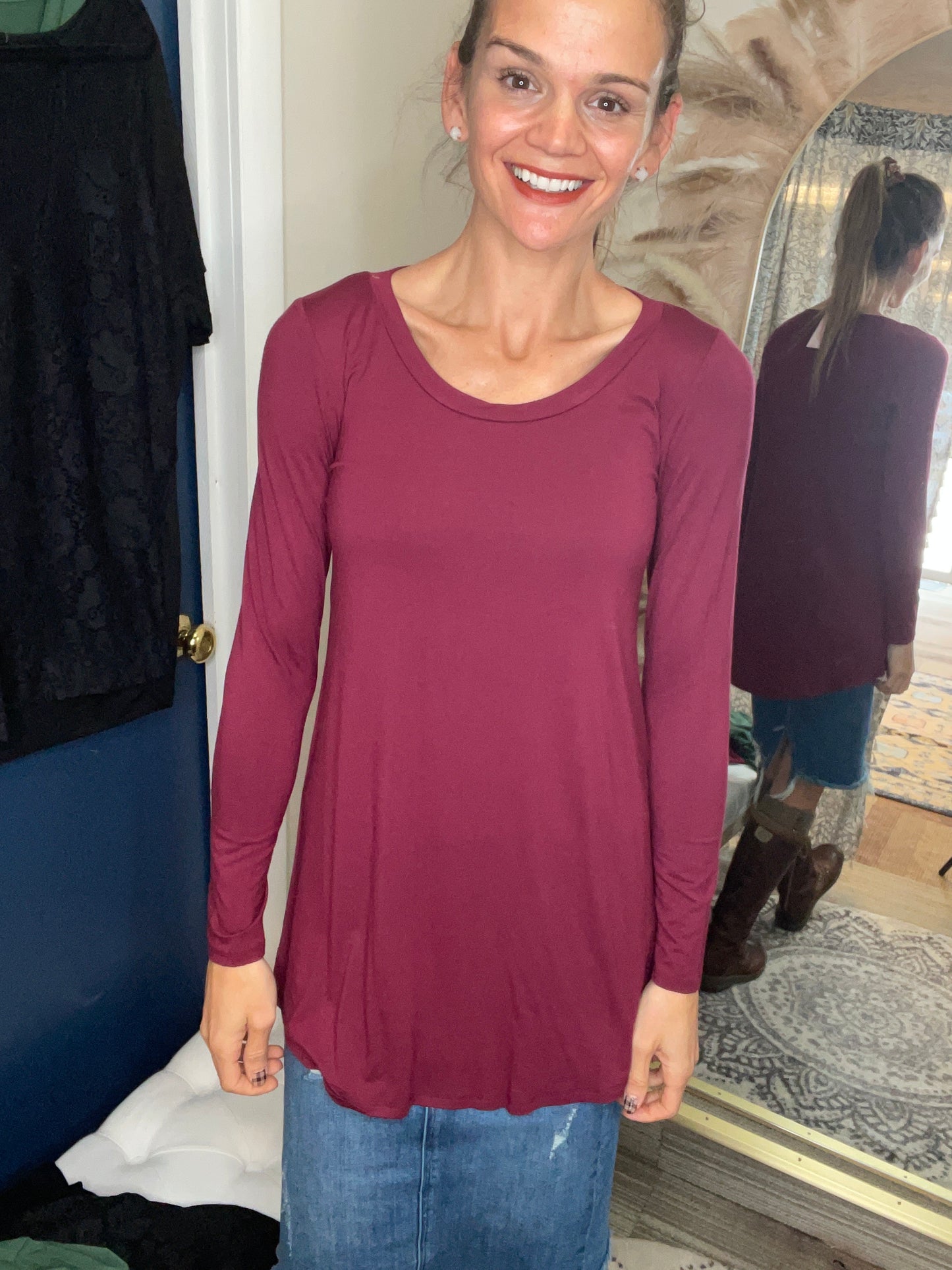 Long Sleeve Burgundy TUNIC Top MADE IN THE USA
