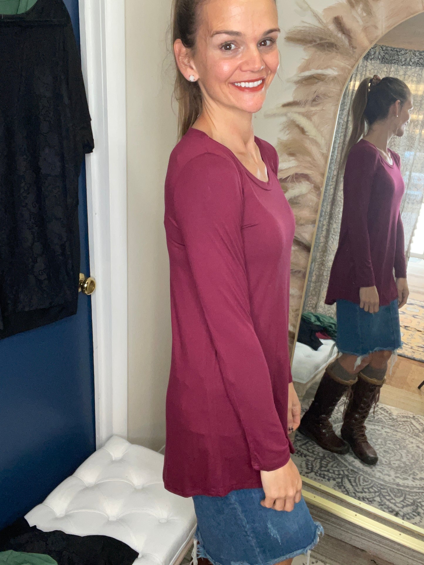 Long Sleeve Burgundy TUNIC Top MADE IN THE USA