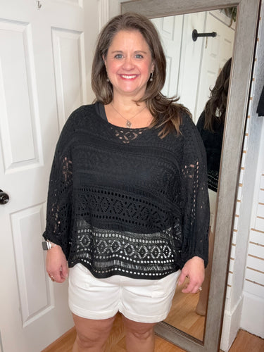 Laura Open Knit Pullover Black- Cozy Co