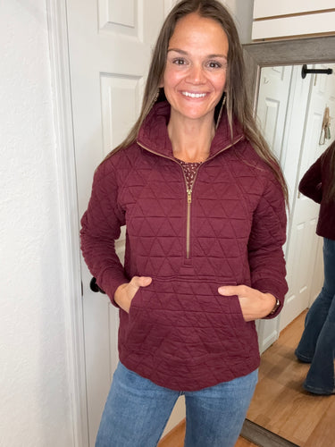 BARB QUILTED HALF ZIP PULLOVER BURGUNDY- STACCATO