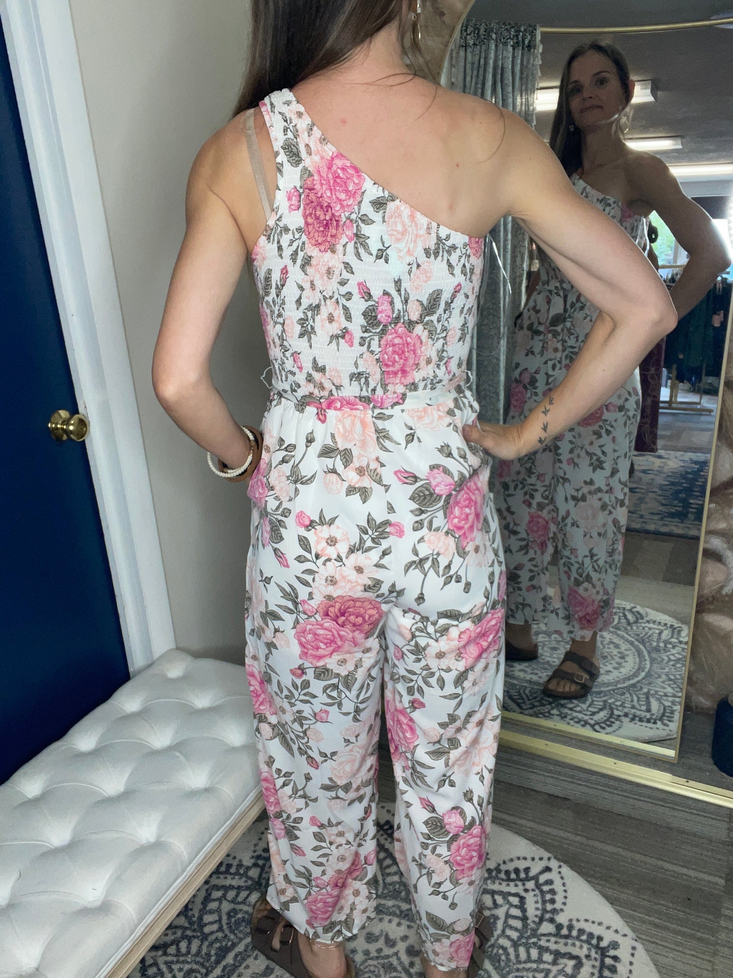 Smocked One Shoulder Jumpsuit