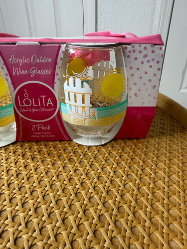 Lolita Stemless Wine Glass Set- Sun On The Beach - Merritt