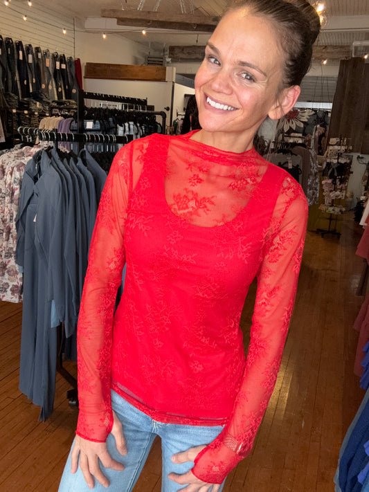 ROXY LACE TOP-RED