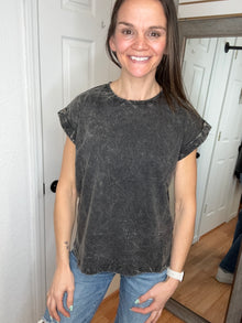 Vanessa Short Sleeve Top Ash Black Zenana