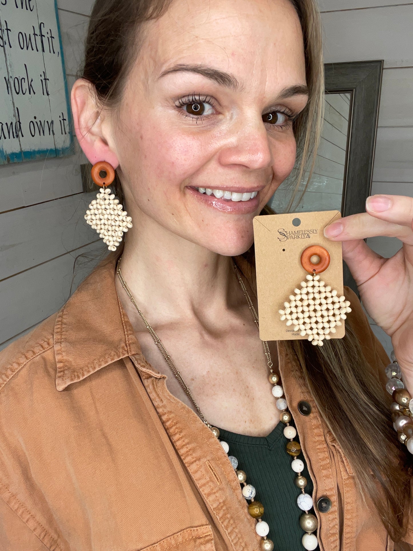 Boho Wood Bead Woven Earrings