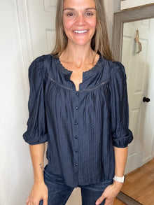 Monroe 3/4 Sleeve Blouse Navy Blue - Blu Pepper