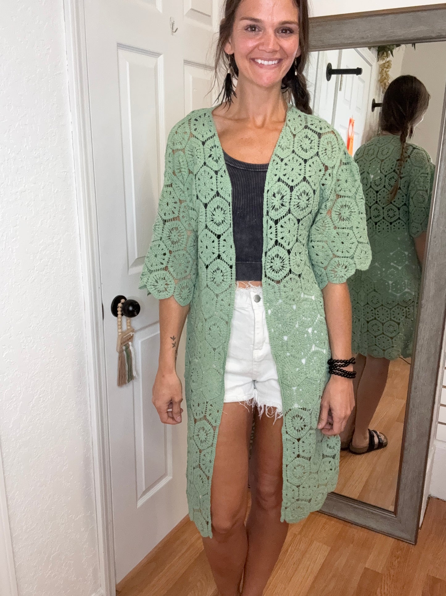 SADEY CROCHET CARDIGAN - SAGE