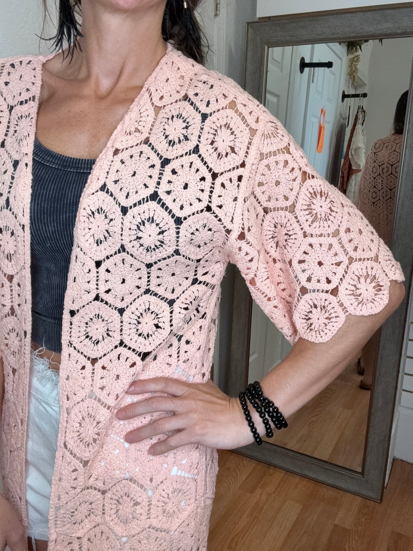 SADEY CROCHET CARDIGAN - PEACH