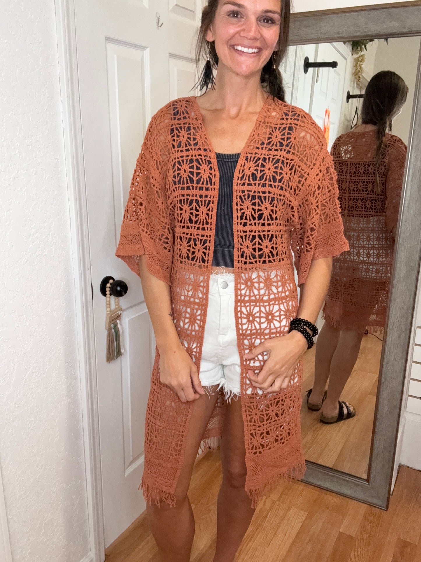 SAMMY CROCHET CARDIGAN - RUST