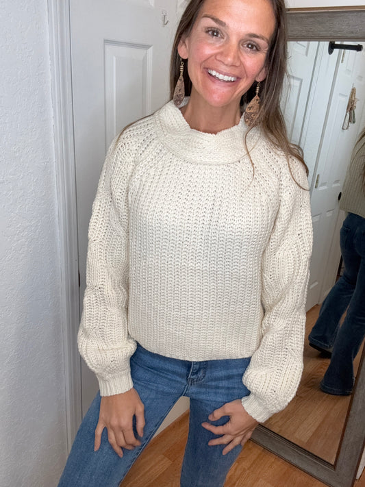 KAY MOCK NECK CABLE KNIT SWEATER CREAM - COZY