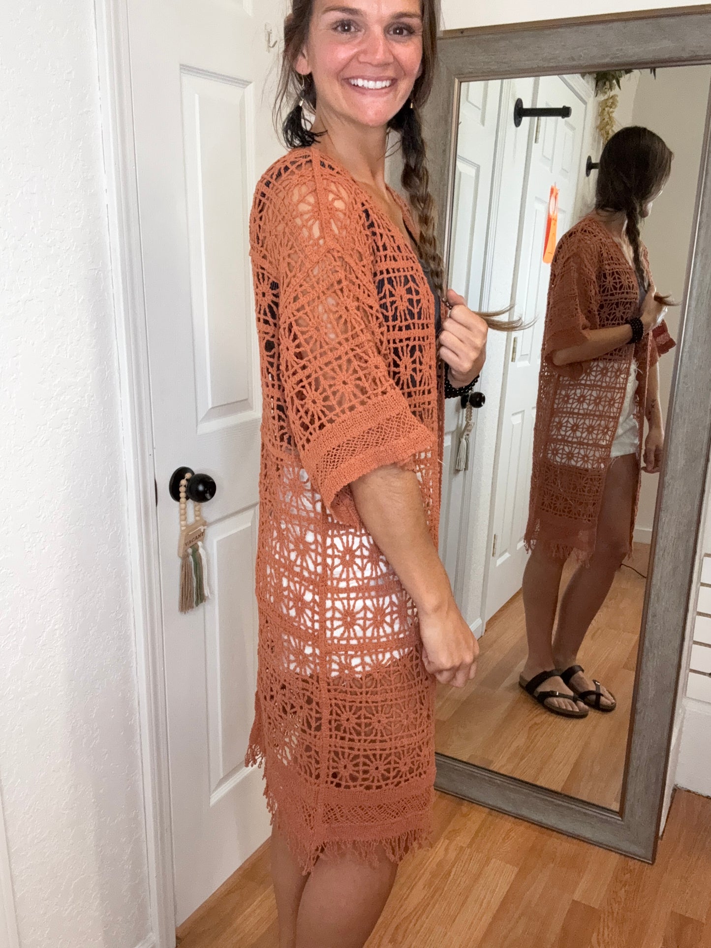 SAMMY CROCHET CARDIGAN - RUST