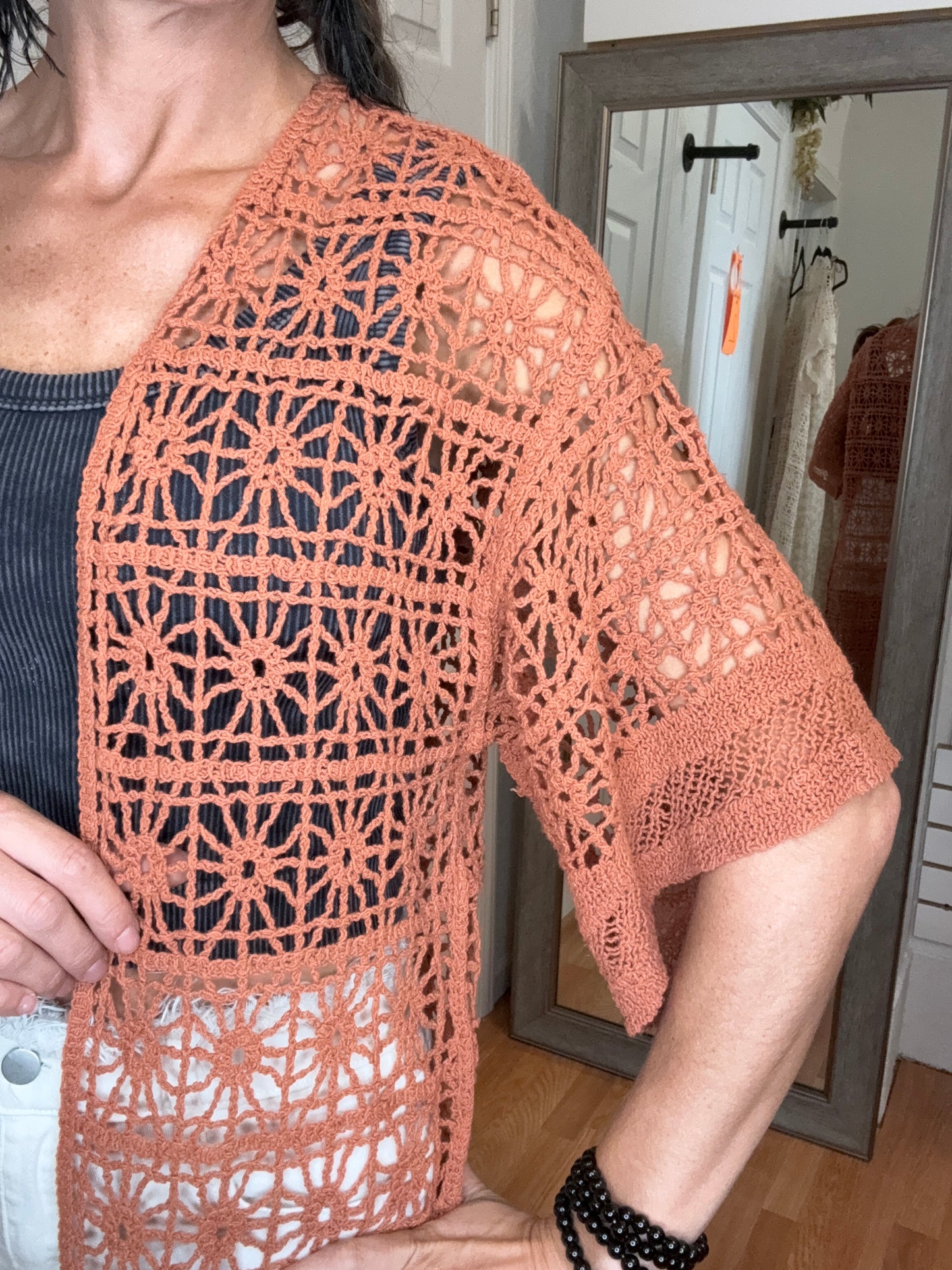 SAMMY CROCHET CARDIGAN - RUST