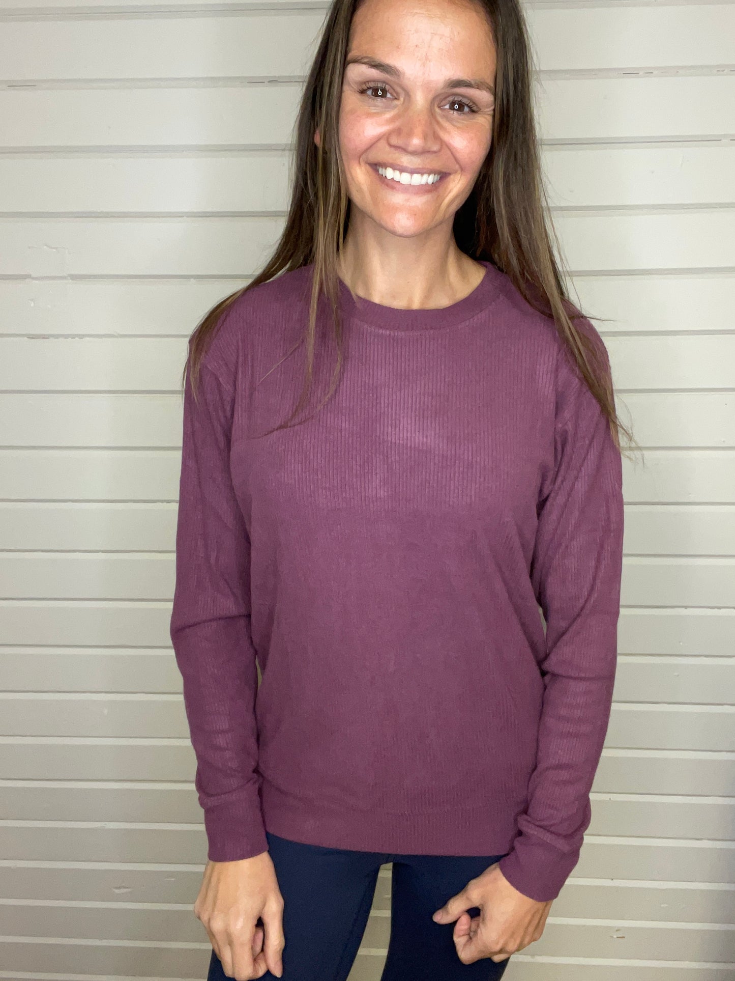 Corrine Ribbed Pullover Top - Plum