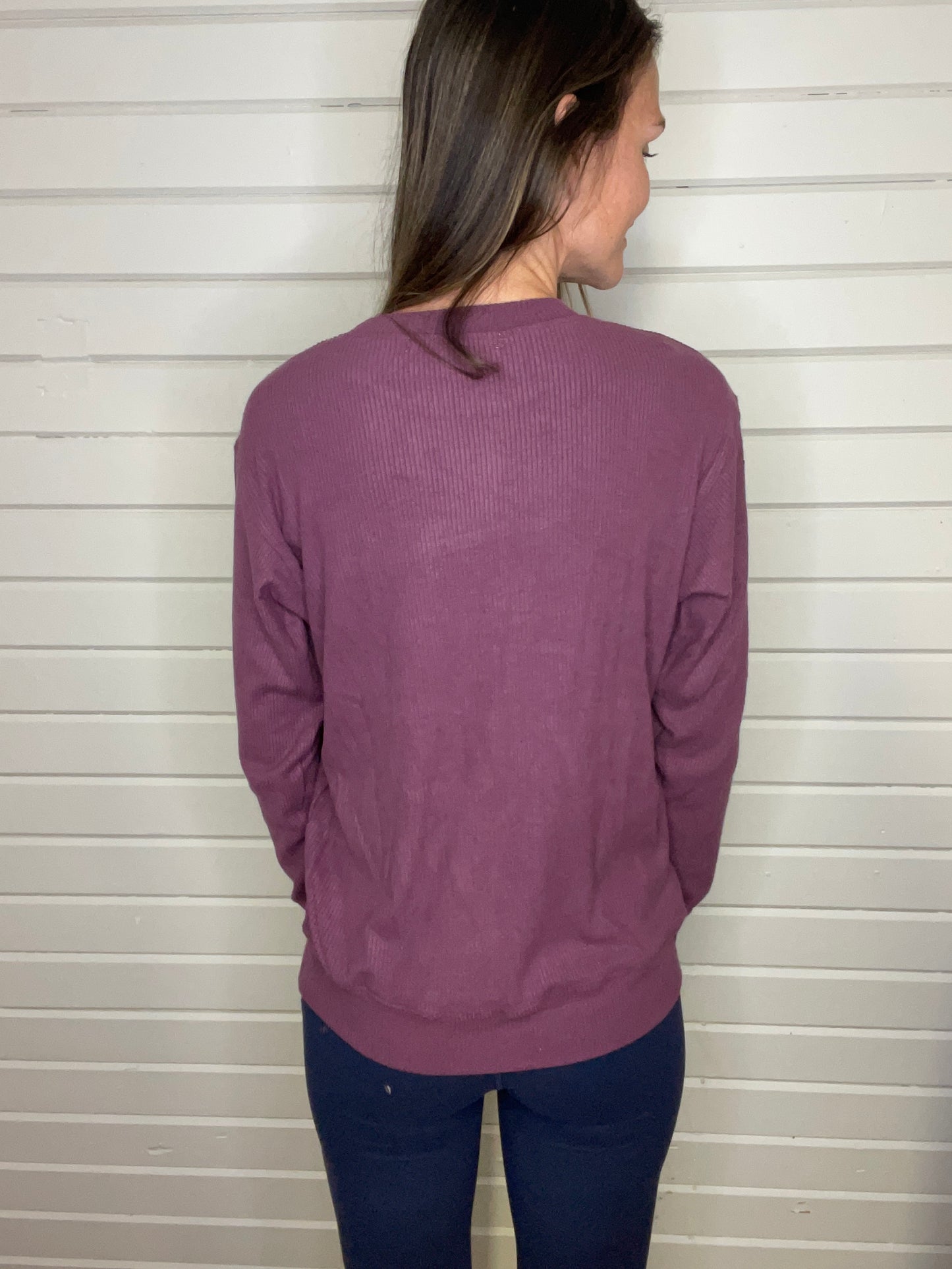 Corrine Ribbed Pullover Top - Plum