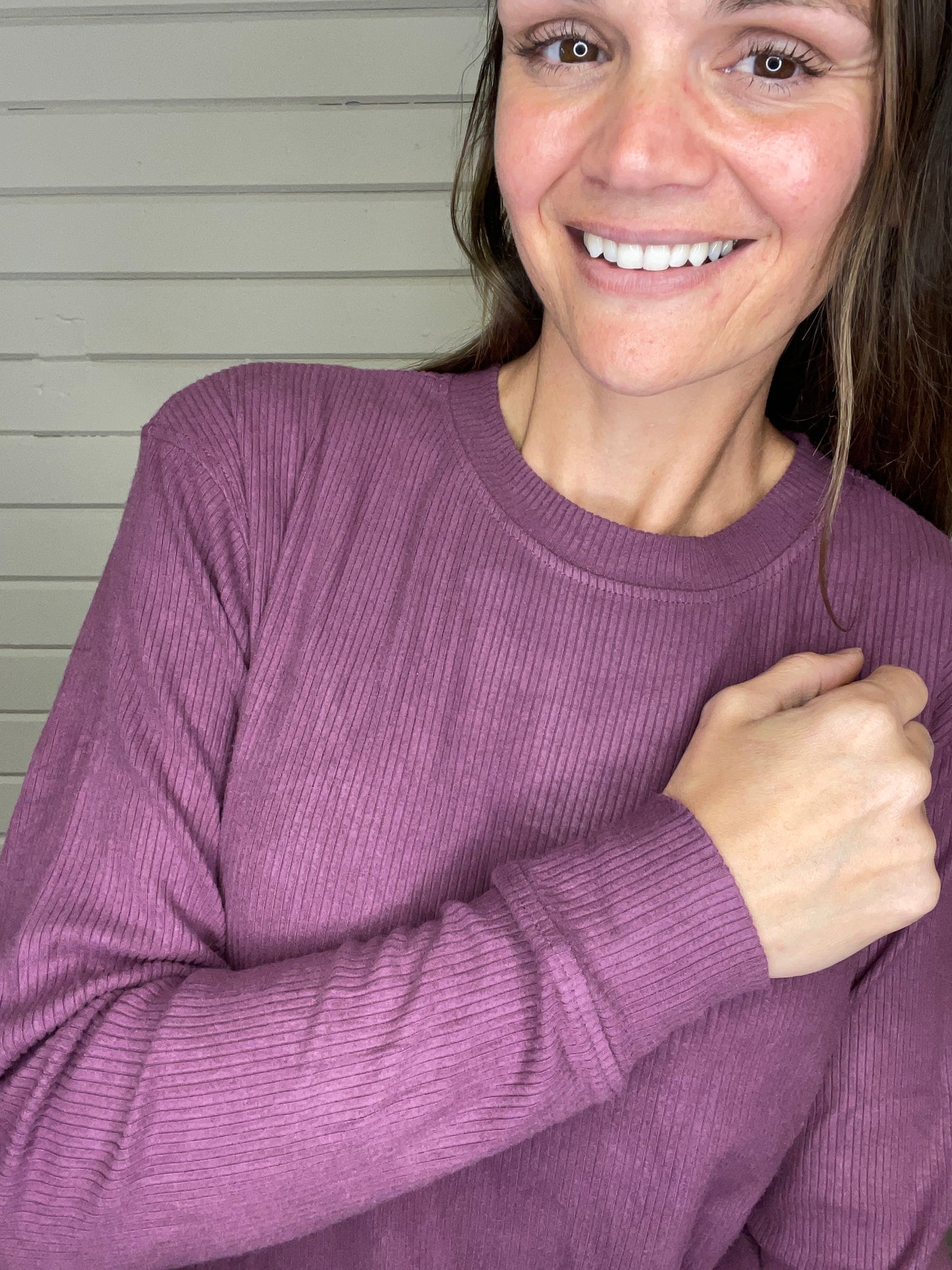 Corrine Ribbed Pullover Top - Plum