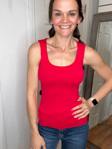 Luxe Round Neck Seamless Tank Red- Yelete