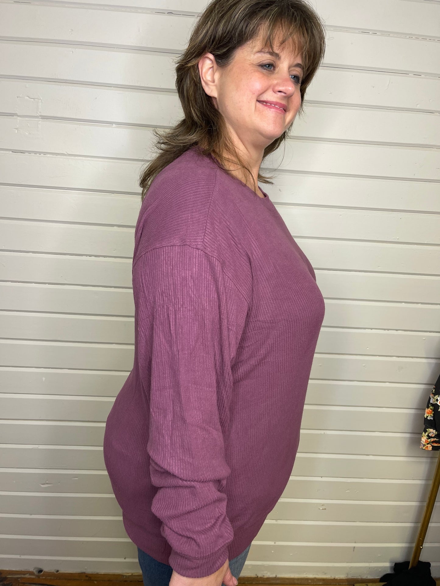 Corrine Ribbed Pullover Top - Plum