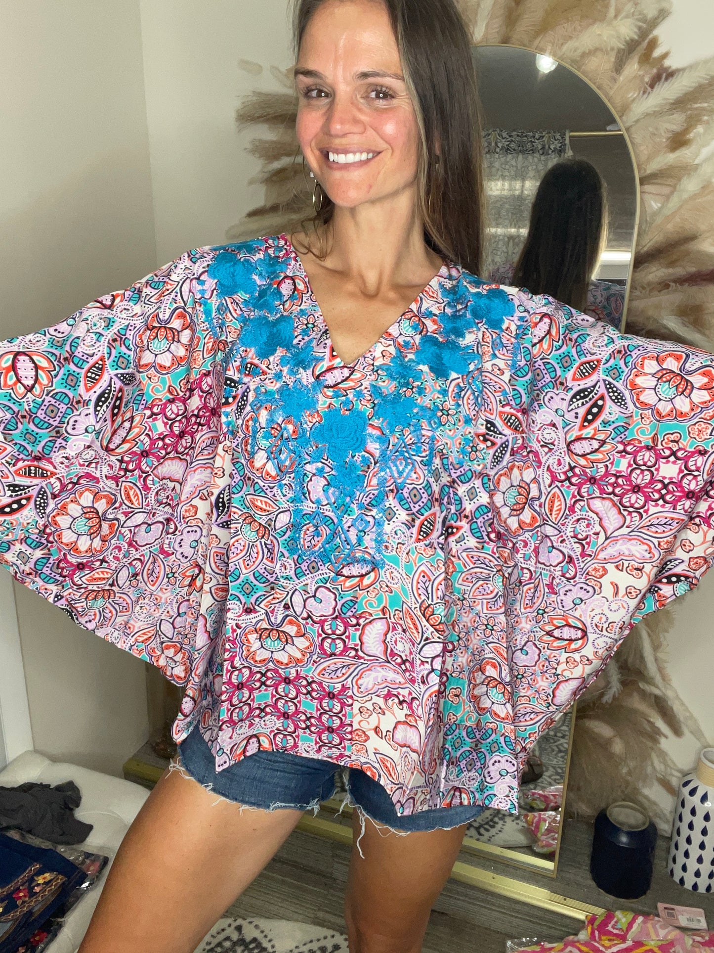 Poncho Embroidered Top