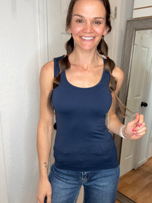 Luxe Round Neck Seamless Tank Navy - Yelete