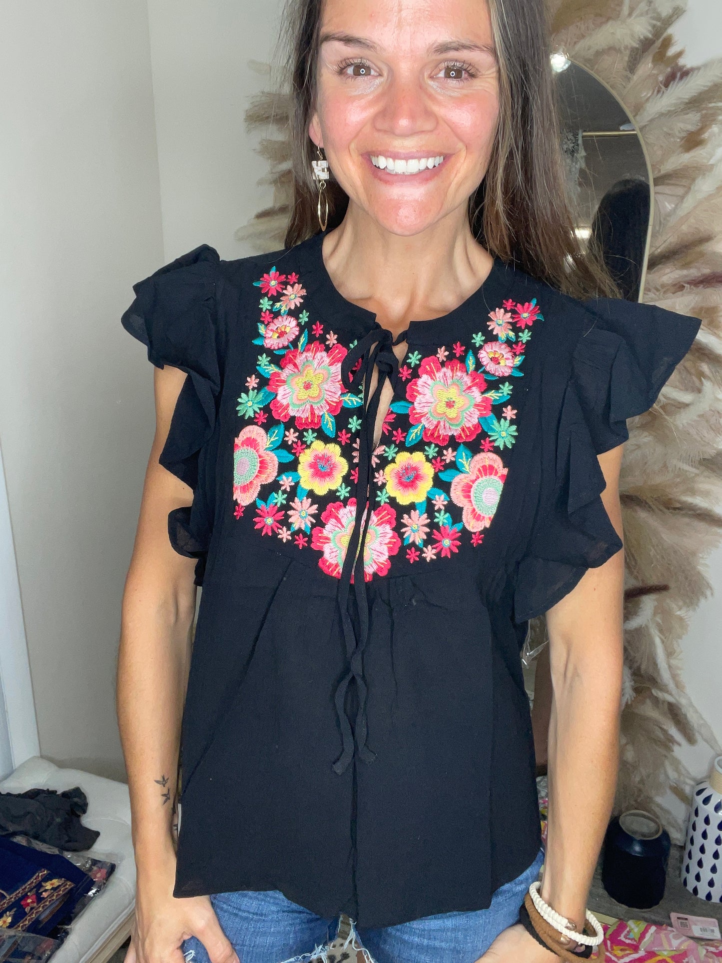 Embroidered Top Black