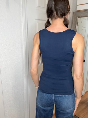 Luxe Round Neck Seamless Tank Navy - Yelete