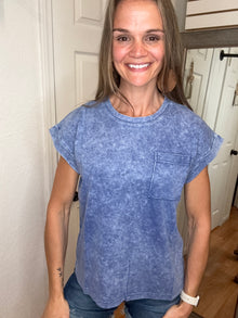 Halo Short Sleeve Top Navy- Zenana