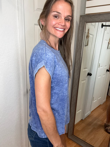 Halo Short Sleeve Top Navy- Zenana