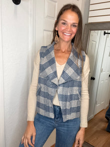 AZURE PLAID VEST DENIM BLUE - COZY