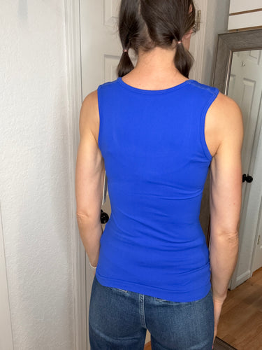 Luxe Round Neck Seamless Tank Royal Blue - Yelete