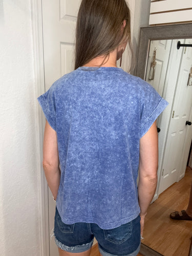 Halo Short Sleeve Top Navy- Zenana