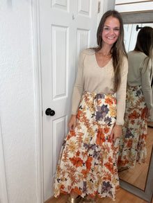 AUTUMN FLORAL TIERED MIDI MAXI SKIRT - HAYDEN
