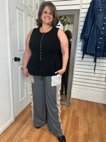 FARLY WIDE LEG PATCHWORK PANTS GREY- DAVI & DANI