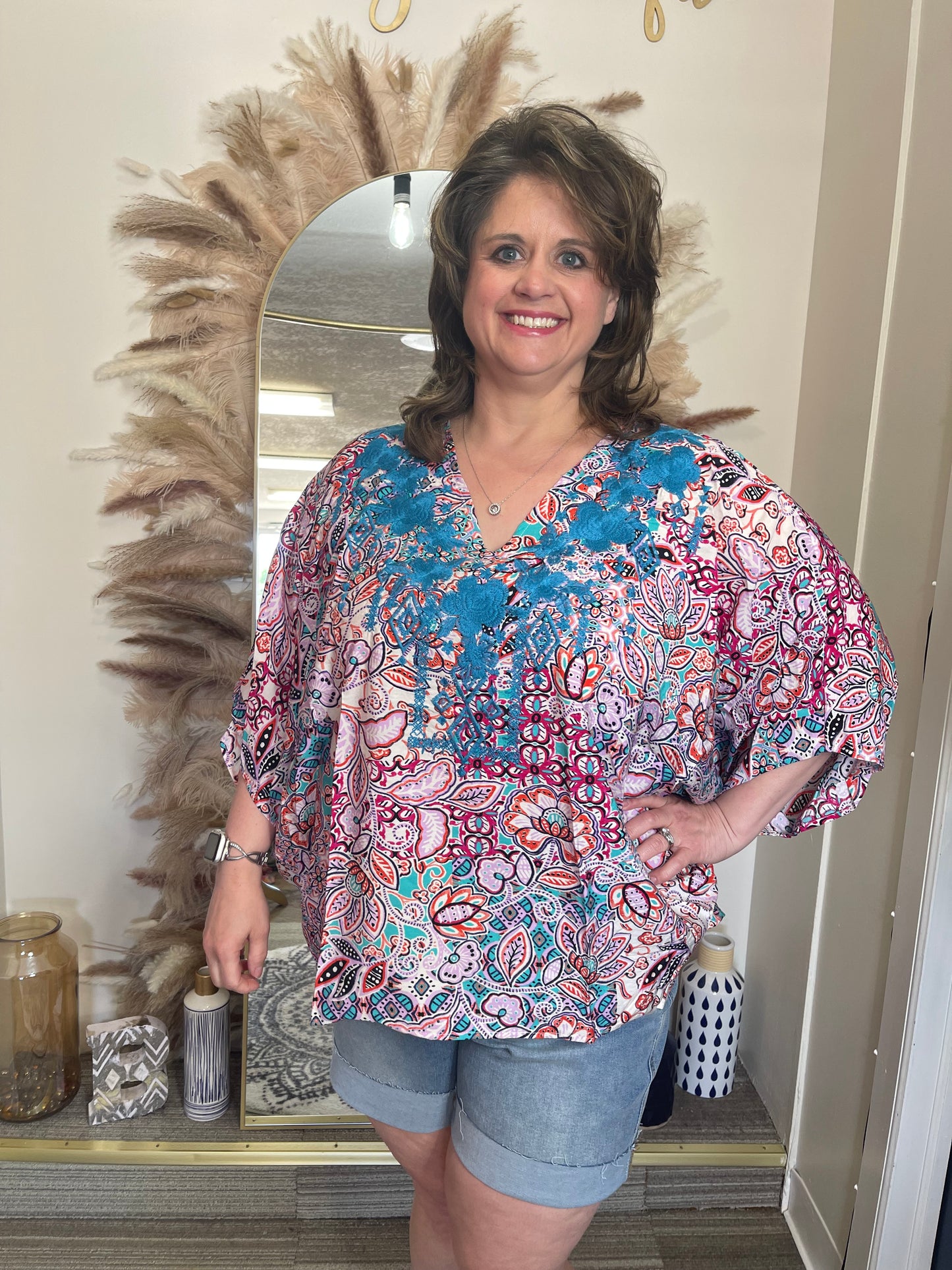 Poncho Embroidered Top