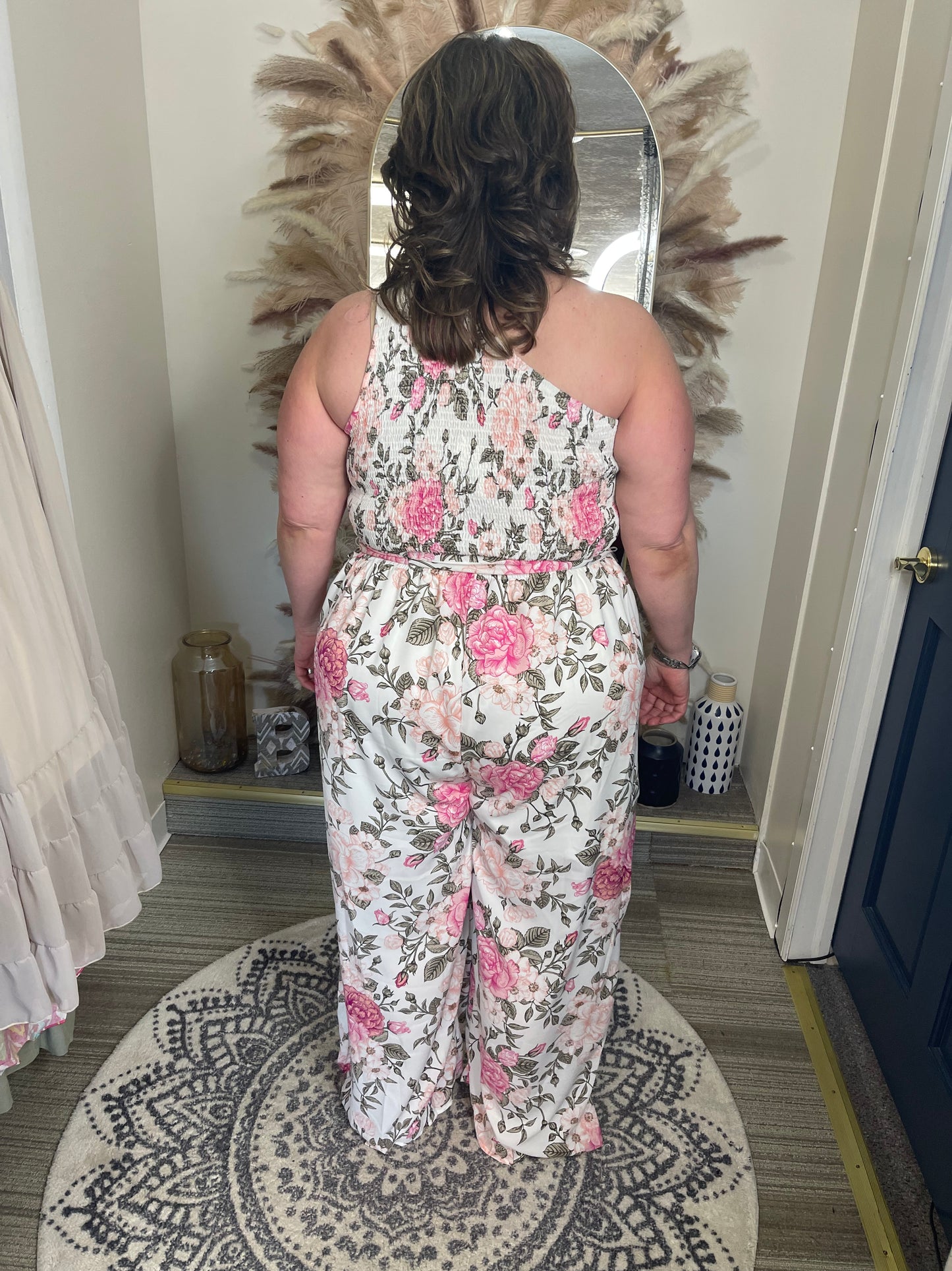 Smocked One Shoulder Jumpsuit