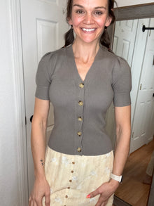 Kesha Short Sleeve Knit Top Taupe- Mikarose