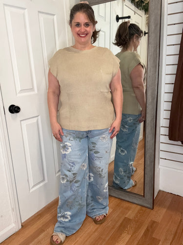 Maisy Wide Leg Floral Printed Denim Jeans-  Lovervet