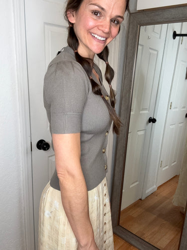 Kesha Short Sleeve Knit Top Taupe- Mikarose