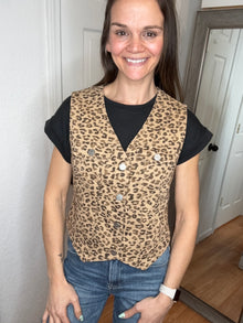 Leona Leopard Denim Vest- Risen