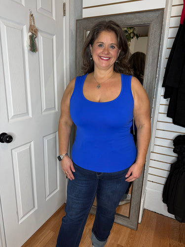 Luxe Round Neck Seamless Tank Royal Blue - Yelete