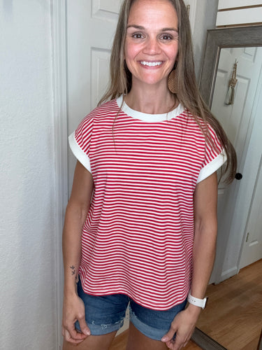 Sammy Short Sleeve Top Red- Zenana