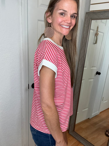 Sammy Short Sleeve Top Red- Zenana