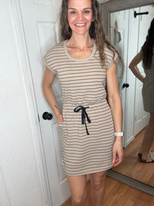 Gardenia Dress Taupe & Black- Thread & Supply