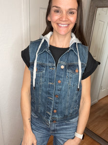 Saffira Hooded Denim Vest Dark Wash- Risen