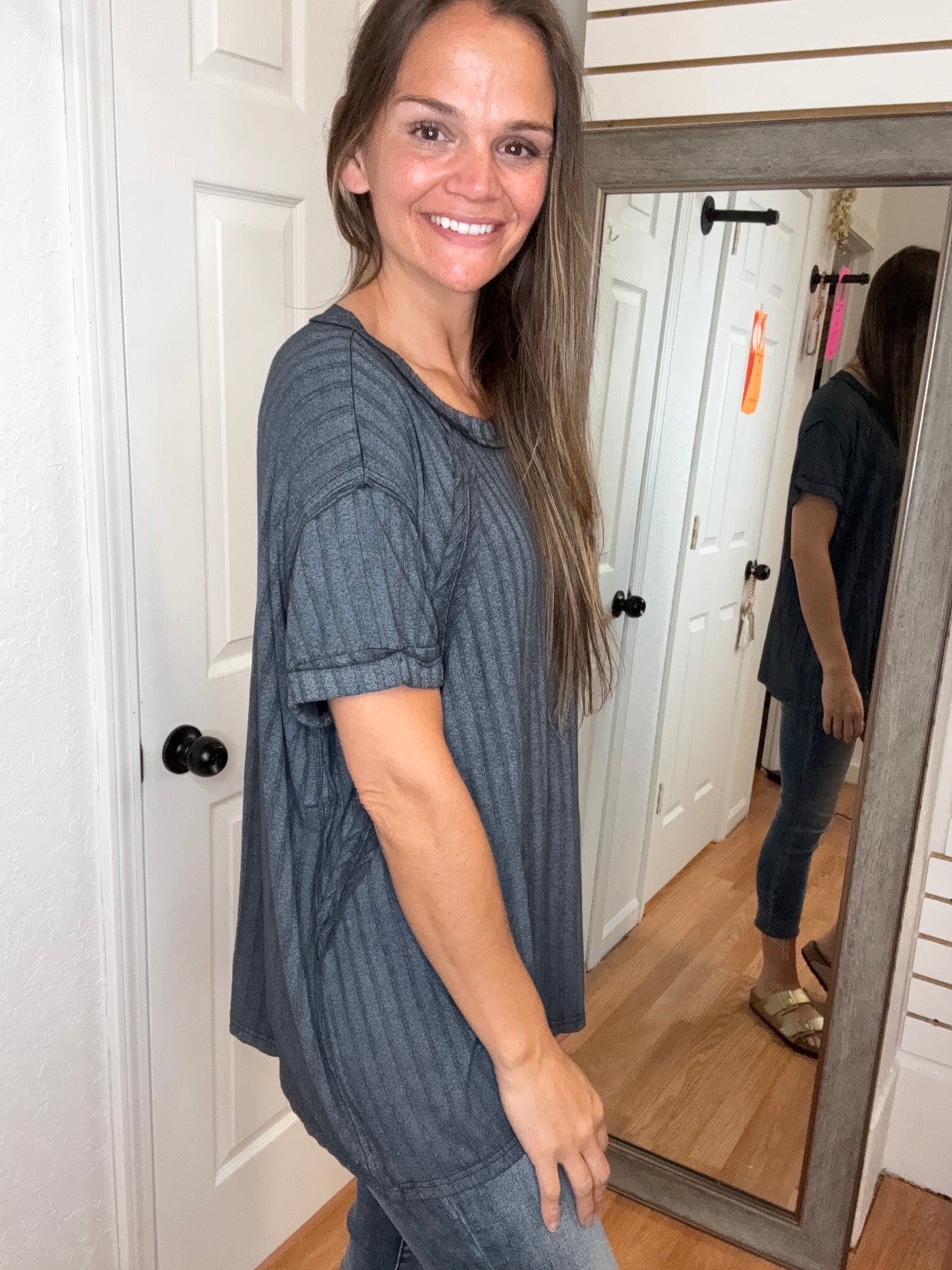 MARYANNE SHORT SLEEVE TOP ASH BLACK - ZENANA