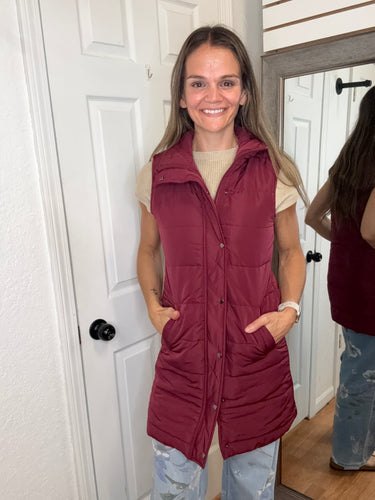 Harlow Long Vest Burgundy- Michelle Mae