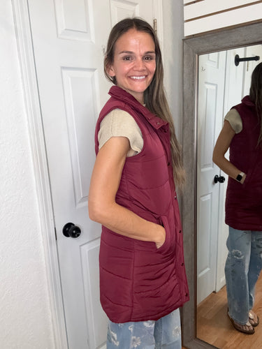 Harlow Long Vest Burgundy- Michelle Mae