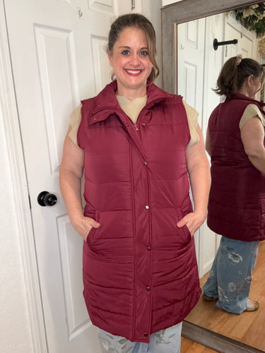 Harlow Long Vest Burgundy- Michelle Mae