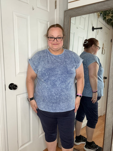 Halo Short Sleeve Top Navy- Zenana